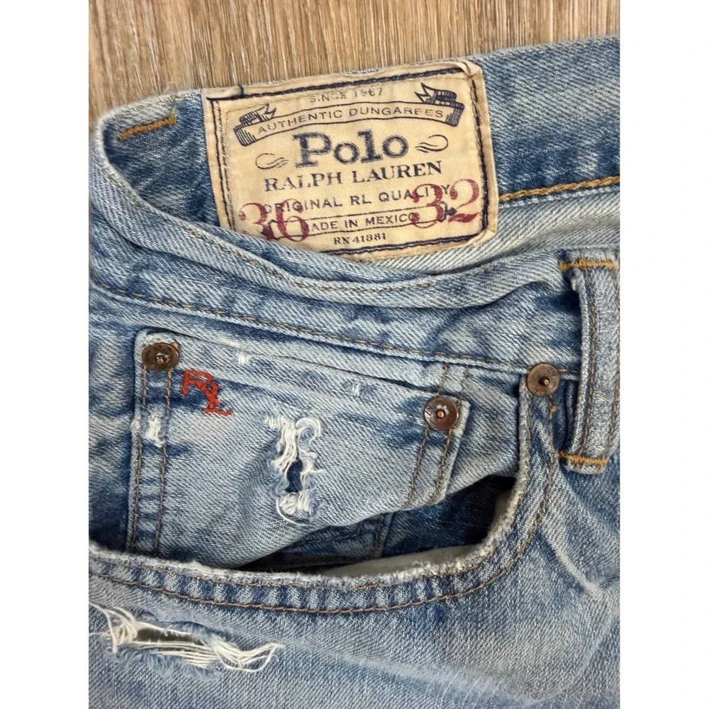 Polo‎ Ralph Lauren Varick Slim Straight Distressed Light Wash Blue Jeans 36x32